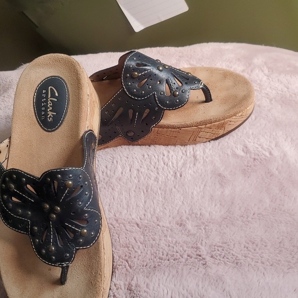 Clarks Women's Palima Palm Wedge Sandal in Black, Size 8 - Picture 3 of 11